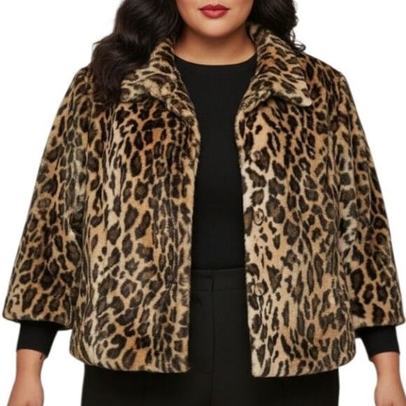 Lane Bryant Leopard Short Jacket 3/4 Sleeve Tan Black Plus Size 24 Chic Edgy - Picture 13 of 14